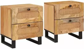 Šalia lovos spintelė su stalčių 2 pcs Natūrali 40 x 33 x 46 cm