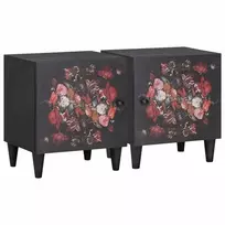 Naktinis staliukas su durelėmis 2 pcs Juoda 40 x 33 x 46 cm