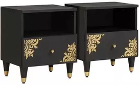 Šalia lovos spintelė su stalčių 2 pcs Juoda 40 x 33 x 46 cm