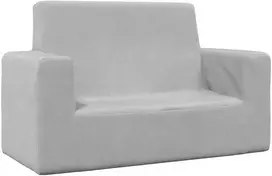 Dvivietė vaikiška sofa, šviesiai pilka, minkštas pliušas
