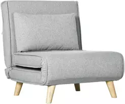 Fotelis HOMCOM Sofa-lova, sulankstoma lova su lovos funkcija, juosmens pagalvėlė, sulankstomas atlošas su lino išvaizda, reguliuojamas atlošas, galima pakrauti iki 150 kg, skirta svetainei Šviesiai pilka