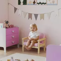 AIYAPLAY vaikiškas krėslas, vaikiškas minkštas fotelis su mediniu rėmu, kordiniu paviršiumi, paminkštinta vaikiška kėdė vaikams nuo 3–8 metų, skirta vaikų kambariui, žaidimų kambariui, rožinis