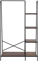 Relaxdays Drabužių kabykla 160x100x40 cm ruda juoda, metalinės lentynos su medžio imitacija