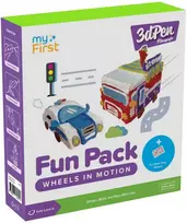myFirst 3dPen Make Filaments Fun Pack Wheels in motion- komplektas kreatywny do długopisu 3dPen: 5 szablonów, 17 wkładów PCL (34 m), moduł auta pull-back, arkusz termoplastyczny