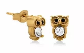 Troli Žavingi auksu padengti auskarai su cirkoniais Owl VGE782G-1