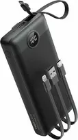 VEEKTOMX 20000 mAh nešiojamas powerbank su integruotais kabeliais, USB-C ir USB-A, juodas