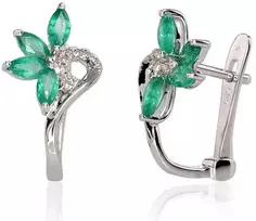 Auksiniai auskarai su brangakmeniais. . Praba: 585°. Akmuo: Briliantai , Smaragdas - 1.97 g. - 15 mm. - Briliantai (0,03Ct), Smaragdas (0,572Ct)