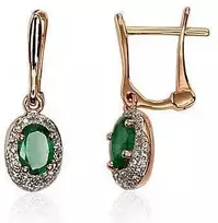 Auksiniai auskarai su brangakmeniais. Metalas: Raudonas Auksas. Praba: 585°. Akmuo: Briliantai , Smaragdas - 1.99 g. - 21 mm. - Briliantai (0,133Ct), Smaragdas (0,758Ct)