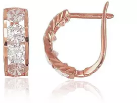 Auksiniai auskarai anglišku užsegimu, Raudonas Auksas, Cirkonai - 1.91 g. - 13 mm.