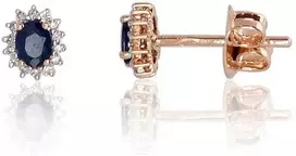 Auksiniai auskarai vinukai, Raudonas Auksas, Briliantai , Safyras - 1.32 g. - 8 mm. - Briliantai (0,072Ct), Safyras (0,426Ct)
