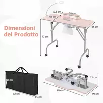 Promotions Manikiūro stalas sulankstomas su elektriniu dulkių siurbliu ir LED šviesa, rožinis