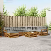 Sofa Lauko sofos komplektas 8 pcs Natūrali ir šviesiai pilka