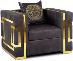 Sofa Palazas PALLO poilsio fotelis, juoda/auksinė, aksominė, modernus žavesys