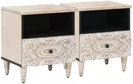 Lovos spintelė 2 pcs Balta 40 x 33 x 46 cm Kietas mango medis