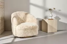 Venture Design Fotelis 54x49 cm Smėlio spalvos dirbtinis kailis