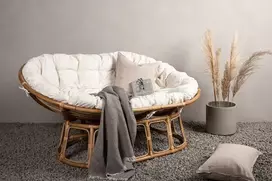 Sofa Venture Design Dviejų vietų rataninis dvivietis fotelis 150x54x34 cm smėlio spalvos medvilnė