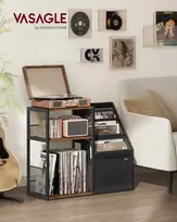 Songmics Įrašų grotuvų stovas, 3 lygių vinilo laikymas, kaimiškos rudos spalvos