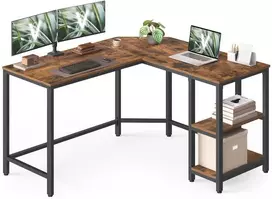 Songmics Kompiuterio stalas L formos kampinis stalas 130x120x74,7 cm Rudas Juodas Plienas