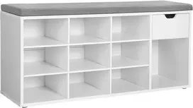 Songmics Batų suoliukas 104x30.5x48 cm Balta Pilka Su saugojimo vieta