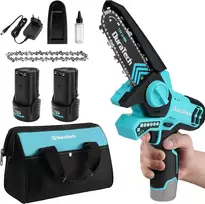 DURATECH akumuliatorinis grandininis pjūklas 12 V 2 baterijos 2,0 Ah mini pjūklui DT105130