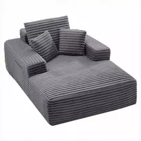 Fotelis Gultas, vidinis jogai ir masažui, moderni minkšta didelė skaitymo kėdė su pagalvėlėmis ir porankiais, sofa su gilia sėdyne, pilka, poilsio baldas