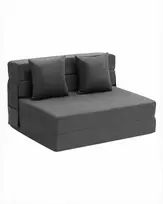 Sulankstoma sofa-lova, „trys viename“ transformuojamas miegamasis fotelis su 2 pagalvėmis ir plaunamu užvalkalu, 25D atminties putų futonas svetainei ir miegamajam, tamsiai pilka, svečių lova