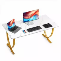 Vadovo stalas, 160 cm x 80 cm didelis biuro stalas namų biurui, modernus kompiuterio stalas su balta ir auksine apdaila, konferencijų salės stalas, verslo baldai, erdvus stalviršis, darbo stalas