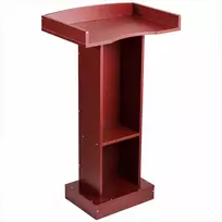 Medinė tribūna su nešiojamojo kompiuterio stalu ir lentyna, 1040 mm aukščio, klasėms ir konferencijoms, nešiojama sakykla, rudas pranešėjo stovas, mokyklos baldai