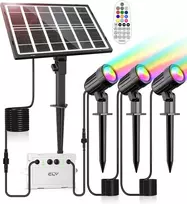 CLY saulės energija maitinamas RGB LED reflektorius, IP66, 10 spalvų, 6 ryškumo lygiai, su nuotoliniu valdymu