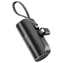 YESIDO POWERBANK YP68 5000 mAh 12W + USB-C laidas, „Lightning“ jungtis, juoda