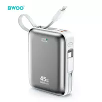 BWOO P78 powerbank 20000mAh szybkie ładowanie PD45W su 2 kablami USB-C i Lightning sidabrinė
