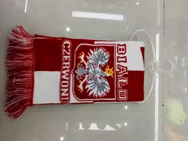 Lenkijos sirgalių šalikas, skirtas rungtynėms stadione, baltos ir raudonos spalvos, minkštas, dvipusis