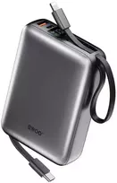 Telforceone BWOO power bank P73 22.5W 20000 mAh with 2 built-in cables 1 x USB-C 1 x Lightning juodas