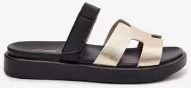 Auksinės moteriškos odinės šlepetės su velcro 36–41