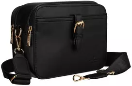 Maža moteriška „Peterson“ crossbody rankinė per petį, juoda, iš ekologiškos odos