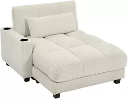 Sofa Sodos lova su pagalvėlėmis, putų užpildu, transformuojama į lovą, su puodelių laikikliu, kreminės baltos spalvos