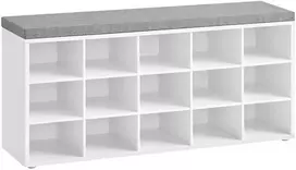 Songmics Batų suoliukas 105x30,3x48 cm baltas su daiktadėže