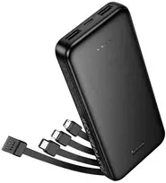Powerbank Hoco 10000 mAh 2A with four built-in cables USB A + USB C+ Lightning + Micro USB J163 juodas