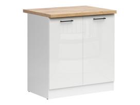 Apatinė virtuvinė spintelė Junona Line, balta sp./blizgios baltos spalvos/golden craft oak sp., 47 cm x 80 cm x 85.7 cm