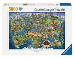 Dėlionė Ravensburger Illustrated World Map, 102 cm x 153 cm, 5000 vnt., įvairių spalvų