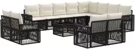 Lauko baldų komplektas Sodo Sofų Rinkinys 13 pcs Juoda ir kreminė balta poliratanas