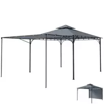 3,2x3,2 m Stabilus Sodo Paviljonas su Ištraukiamu Stogo Kraštu, Dviguba Stogo Danga, Atsparus Žiemai, Tamsiai Pilkas
