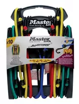 Master Lock Masterlock 10 tvirtinimo gumų komplektas su kabliukais, 2x25 + 2x45 + 2x60+ 2x80 + 2x100, įvairių spalvų