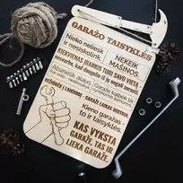 Graviruota medinė lentelė "Garažo taisyklės"