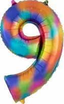 AMSCAN folijos balionas numeris 9 vaivorykštės spalvos - 86 cm - 1 vnt. universalus