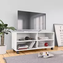 TV spintelė su ratukais, balta, 90x35x35cm, apdirbta mediena