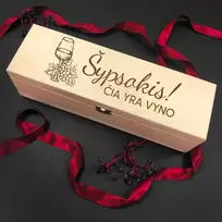 Medinė butelio dėžė "Šypsokis - čia yra vyno"