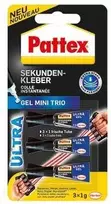 Pattex Sekundenkleber Mini-Trio Gel, 3 Tuben mit je 1g