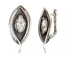 Sidabriniai auskarai anglišku užsegimu, Metalas: Sidabras, Praba: 925°, Akmuo: Cirkonai - 30 mm. - 6.1 g.