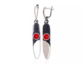 Sidabriniai auskarai anglišku užsegimu, Metalas: Sidabras, Praba: 925°, Akmuo: Koralas (Imitacija) - 9.6 g. - 57 mm.